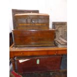A 19th.C.ELM BLANKET BOX, A VICTORIAN PINE BLANKET BOX AND A DOME TOP TRAVEL CHEST. (3)