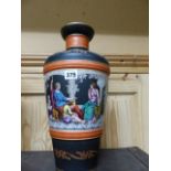 A PAIR OF ANTIQUE FRENCH BALUSTER VASES DECORATED WITH CLASSICAL FIGURES IN POLYCHROME AND