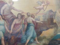 A LARGE VICTORIAN PICTURE OF CLASSICAL FIGURES AND A CHARIOT. 48 x 99cms.