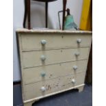 A 19th.C.PAINTED PINE CHEST OF FOUR LONG GRADUATED DRAWERS. W.105cms.