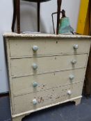 A 19th.C.PAINTED PINE CHEST OF FOUR LONG GRADUATED DRAWERS. W.105cms.