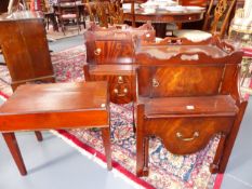 A NEAR PAIR OF MAHOGANY GEORGIAN STYLE BEDSIDE NIGHT CABINETS WITH PIERCED GALLERY ABOVE CUPBOARD