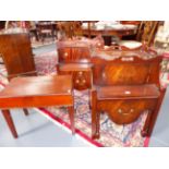 A NEAR PAIR OF MAHOGANY GEORGIAN STYLE BEDSIDE NIGHT CABINETS WITH PIERCED GALLERY ABOVE CUPBOARD