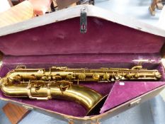 A GOOD BARITONE BRASS SAXOPHONE, PAN AMERICAN ELKHART IND.USA TOGETHER WITH A BEN DAVIS STREAMLINE