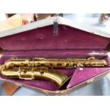 A GOOD BARITONE BRASS SAXOPHONE, PAN AMERICAN ELKHART IND.USA TOGETHER WITH A BEN DAVIS STREAMLINE