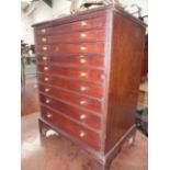 A VICTORIAN MAHOGANY TABLE TOP COLLECTOR'S CHEST OF NINE GRADUATED DRAWERS. H.54 x W.40cms.