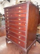 A VICTORIAN MAHOGANY TABLE TOP COLLECTOR'S CHEST OF NINE GRADUATED DRAWERS. H.54 x W.40cms.