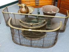 TWO VICTORIAN NURSERY FENDERS, A BRASS FIRE FRONT KITCHEN SCALES,ETC.
