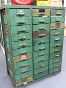 A VINTAGE MULTI DRAWER TOOL CHEST WITH IRON FRAME. W.95 x H.120cms.
