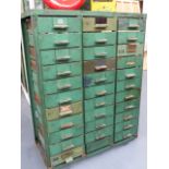 A VINTAGE MULTI DRAWER TOOL CHEST WITH IRON FRAME. W.95 x H.120cms.