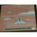 A WORLD WAR I NAVAL NEEDLEWORK SOUVENIR PANEL A MALTA PRESENT, THE SIGNS OF VICTORY. 46 x 50cms.