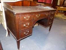 A GEORGIAN STYLE MAHOGANY KNEEHOLE DRESSING CHEST WITH GALLERY BACK TOGETHER WITH A 19th.C.