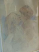 ATTRIBUTED TO MORTIMER MEMPES (1855-1938) THE KISS, WASH DRAWING. 25.5 x 18cms.