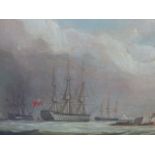 EARLY 19th.C.ENGLISH SCHOOL. WARSHIPS IN PORT, OIL ON CANVAS.