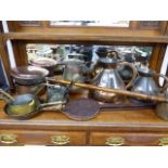 A QTY OF VICTORIAN AND OTHER COPPER AND BRASSWARE.