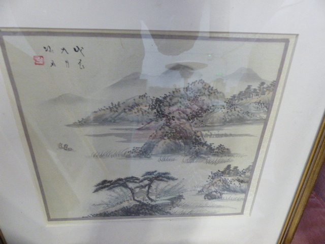 A SET OF THREE ORIENTAL LANDSCAPE WATERCOLOURS. - Image 4 of 5