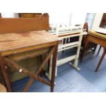 A HARDWOOD PREP TABLE AND TWO FOLDING TOWEL RAILS.