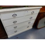 A VICTORIAN PINE CHEST OF DRAWERS.