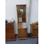 A YEW WOOD VENEER SMALL BUREAU BOOKCASE TOGETHER WITH A SIMILAR YEW WOOD SIDEBOARD.