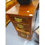 AN EDWARDIAN WALNUT SMALL CHEST AND A FOLDING CHAIR.