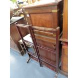 A BRASS BOUND MAHOGANY COMMODE, A FOLDING TOWEL RAIL, A SIDE CHAIR AND A POT CUPBOARD.