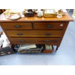 AN EDWARDIAN INLAID DRESSING CHEST AND A MATCHING THREE DRAWER CHEST OF DRAWERS.