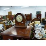 AN EDWARDIAN INLAID MANTLE CLOCK.