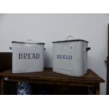 TWO ENAMEL BREAD BINS.