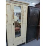 A SMALL PAINTED WARDROBE AND A PAINTED HALL CUPBOARD.
