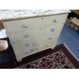 AN ANTIQUE PAINTED PINE CHEST OF DRAWERS.