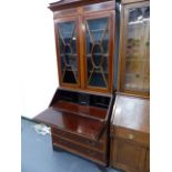 A GOOD EDWARDIAN INLAID MAHOGANY BUREAU BOOKCASE.