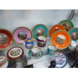 A LARGE QTY OF PRATTWARE PLATES, CUPS AND POT LIDS.