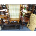 AN OAK CORNER CABINET, A WALNUT DISPLAY CABINET AND VARIOUS OCCASIONAL FURNITURE.