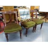 A SET OF SIX VICTORIAN MAHOGANY DINING CHAIRS.