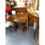 A PAIR OF VICTORIAN AESTHETIC SIDE CHAIRS AND A NEST OF TABLES.