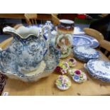 A QTY OF BLUE AND WHITE CHINAWARE,ETC.