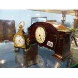 AN EDWARDIAN MAHOGANY MANTLE CLOCK BY MAPPIN & WEBB AND ONE OTHER.