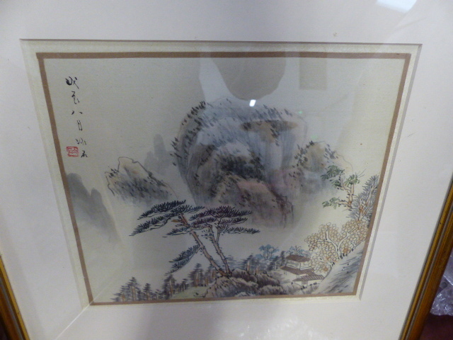 A SET OF THREE ORIENTAL LANDSCAPE WATERCOLOURS. - Image 3 of 5