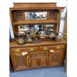 A GOOD LATE VICTORIAN OAK MIRROR BACK SIDEBOARD.