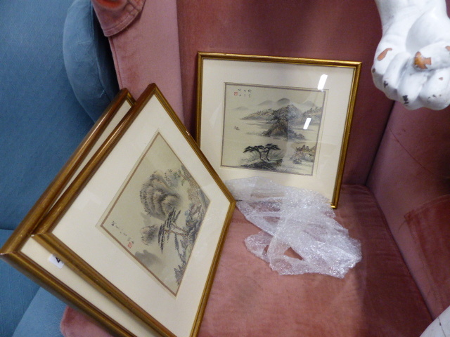 A SET OF THREE ORIENTAL LANDSCAPE WATERCOLOURS. - Image 5 of 5