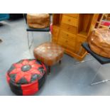 THREE POUFFES AND A STOOL.