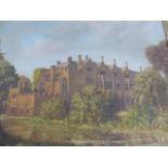 AN OIL ON CANVAS STUDY OF BROUGHTON CASTLE SIGNED F E WATKINS 1947.