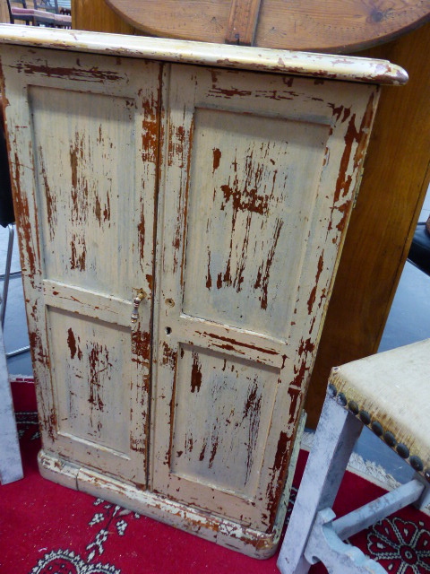 A PAINTED PINE SMALL CUPBOARD.