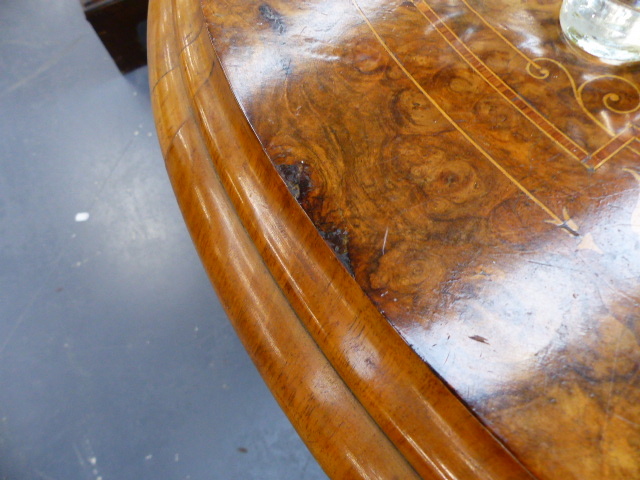 A VICTORIAN BURR WALNUT BREAKFAST TABLE. - Image 7 of 12