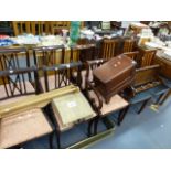 A SET OF SIX REGENCY STYLE DINING CHAIRS AND A SET OF FOUR RETRO TEAK CHAIRS.