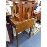 A VICTORIAN MAHOGANY SMALL WORK TABLE AND A NEST OF TWO TABLES.