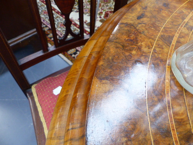 A VICTORIAN BURR WALNUT BREAKFAST TABLE. - Image 8 of 12