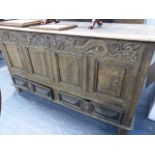 AN18th.C.OAK MULE CHEST WITH CARVED FRIEZE.