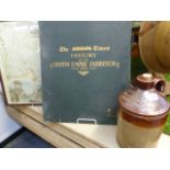 A STONEWARE FLAGON INSCRIBED PARRY HAYES WINE AND SPIRIT MERCHANT ADDERBURY TOGETHER WITH A MAP OF