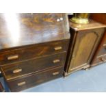 A MAHOGANY SIDE CABINET AND A SMALL BUREAU.